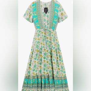 R.Vivimos Womens Summer Floral Print Cotton Short Sleeve Flowy Dress XL